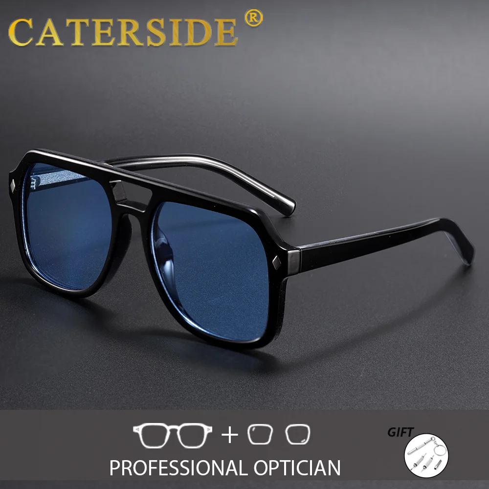 

CATERSIDE мужские оптические солнцезащитные очки с плоским верхом и двойной перемычкой, большая квадратная оправа, очки по рецепту, женские универсальные очки в стиле ретро