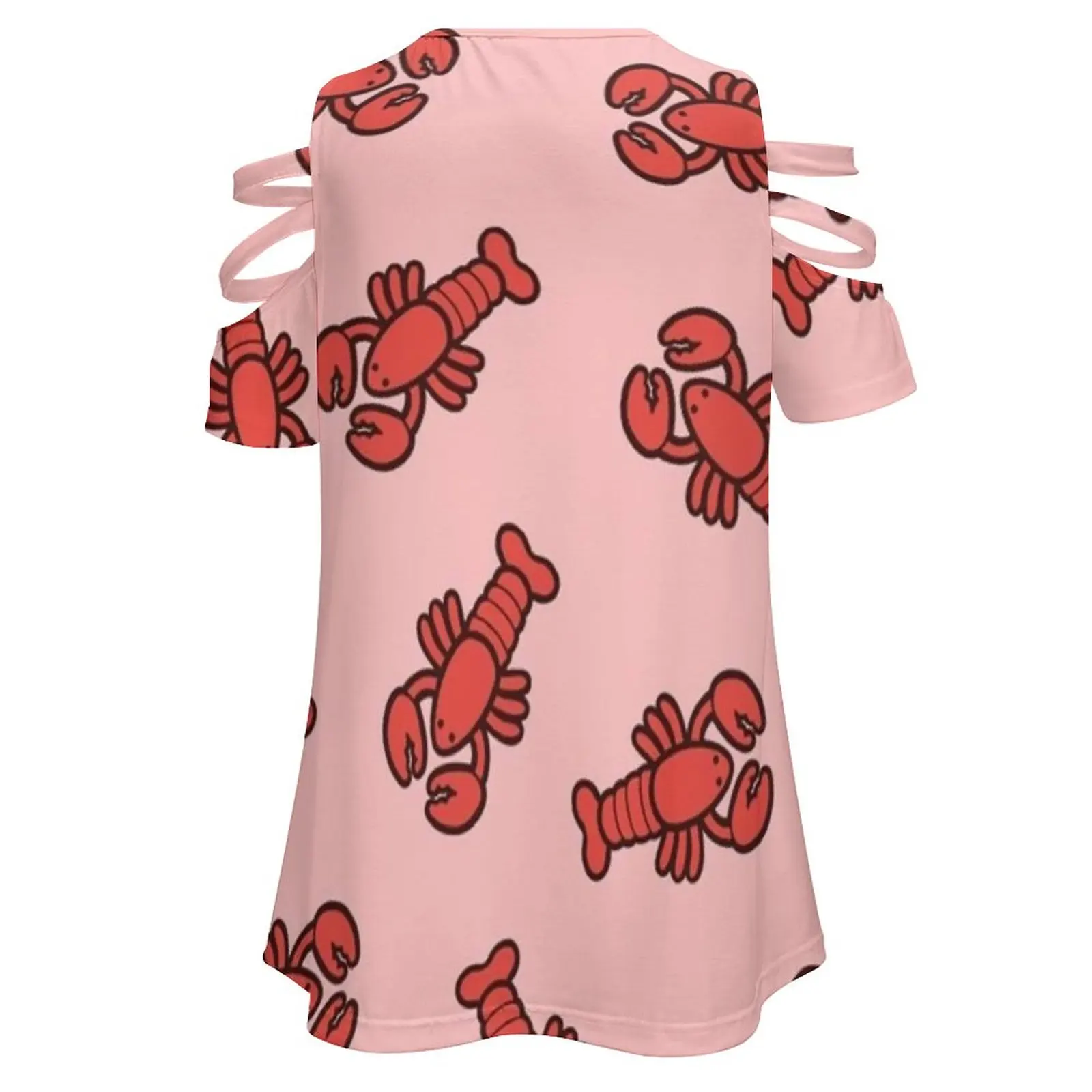 Lobsters Pattern On Light Pink Women'S T-Shirt Summer Fashion Print Floral V-Neck Zipper Tshirt Hollow Pullover Ladies Top