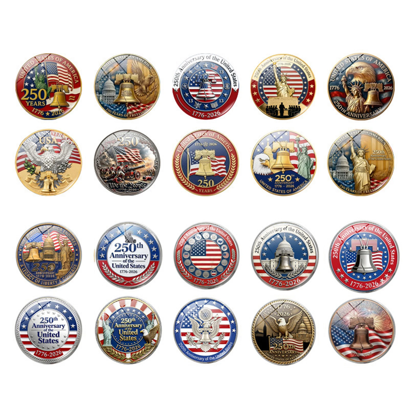 10Pcs 250 Years of Freedom USA Lapel Pins for Women Men American 250th Anniversary Badge Lightweight for Independence Day