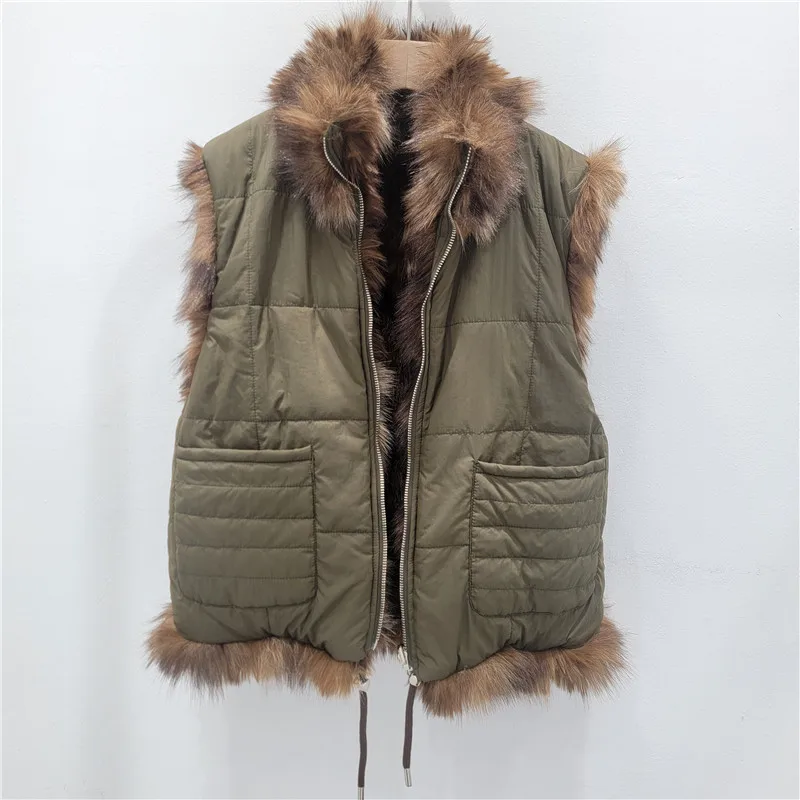 Women Faux Fur Vest Coats Jackets Fleece Overcoats Two Way Reversible Sleeveless Zipper Straight Fit Casual 2025 Autumn Winter