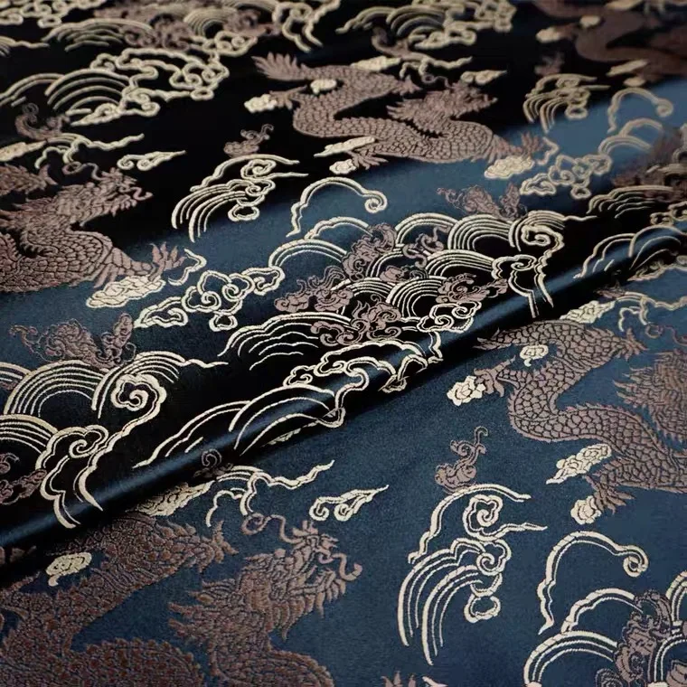 

High-End Satin Silk Fabric for Men's Tang Costume Hanfu Large Dragon Lucky Cloud Weaving Polyester 100% Spring 2026 New Arrival