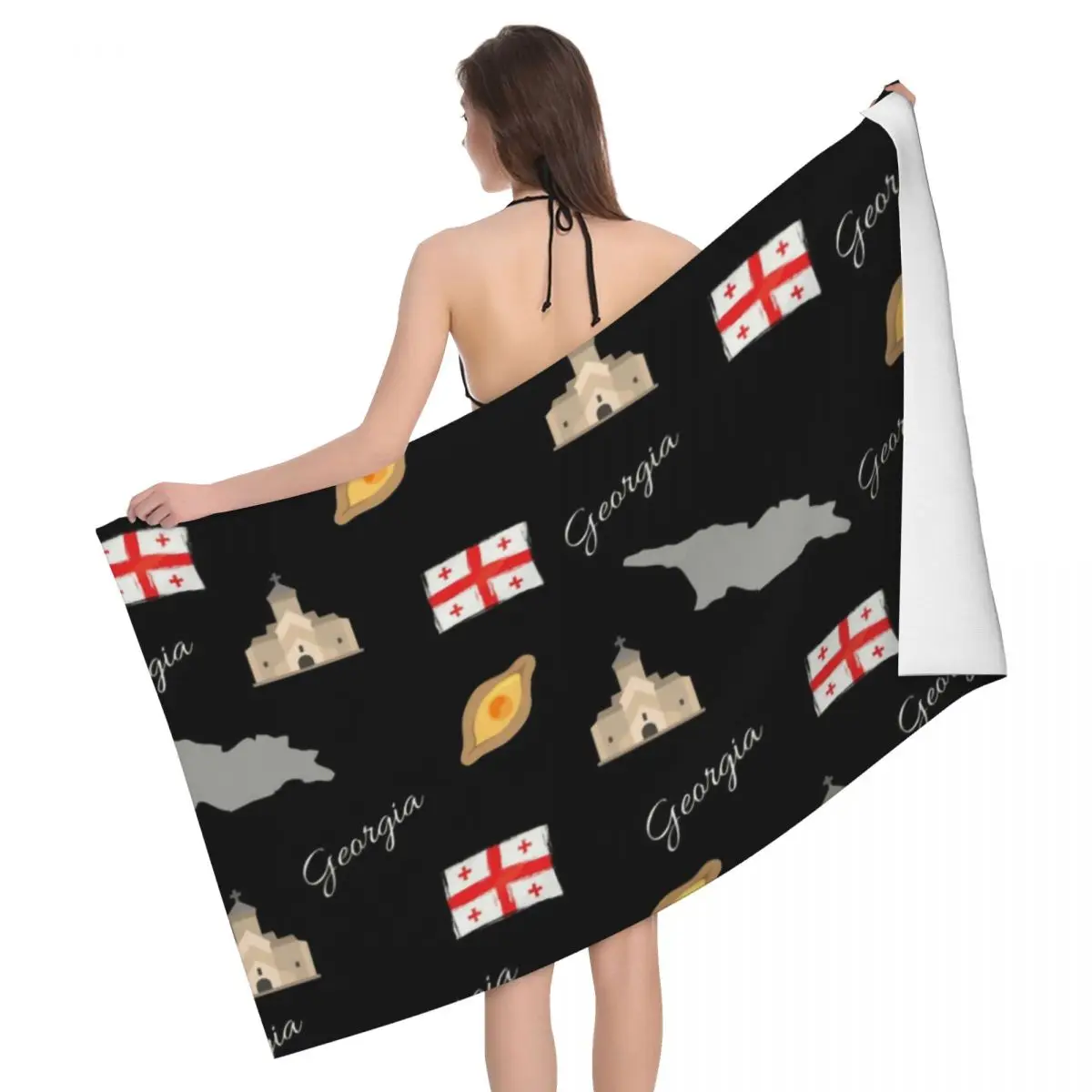 

Customized Quick Drying Microfiber Bath Beach Towel Absorbent Georgian Proud Patriotic Yoga Shower Towels