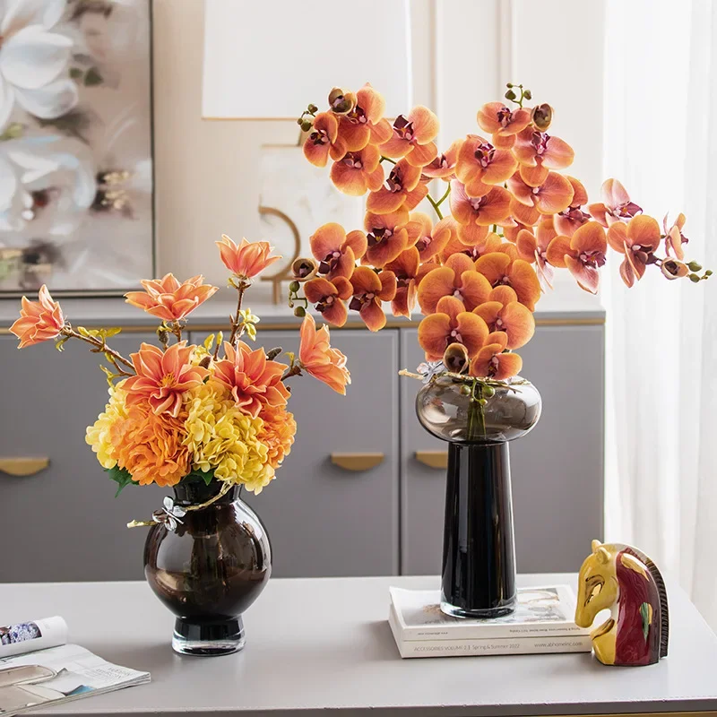 Nuovo ornamento cinese del fiore di vetro del metallo di lusso leggero, essiccatore creativo del fiore del mobile TV dell'ingresso del soggiorno