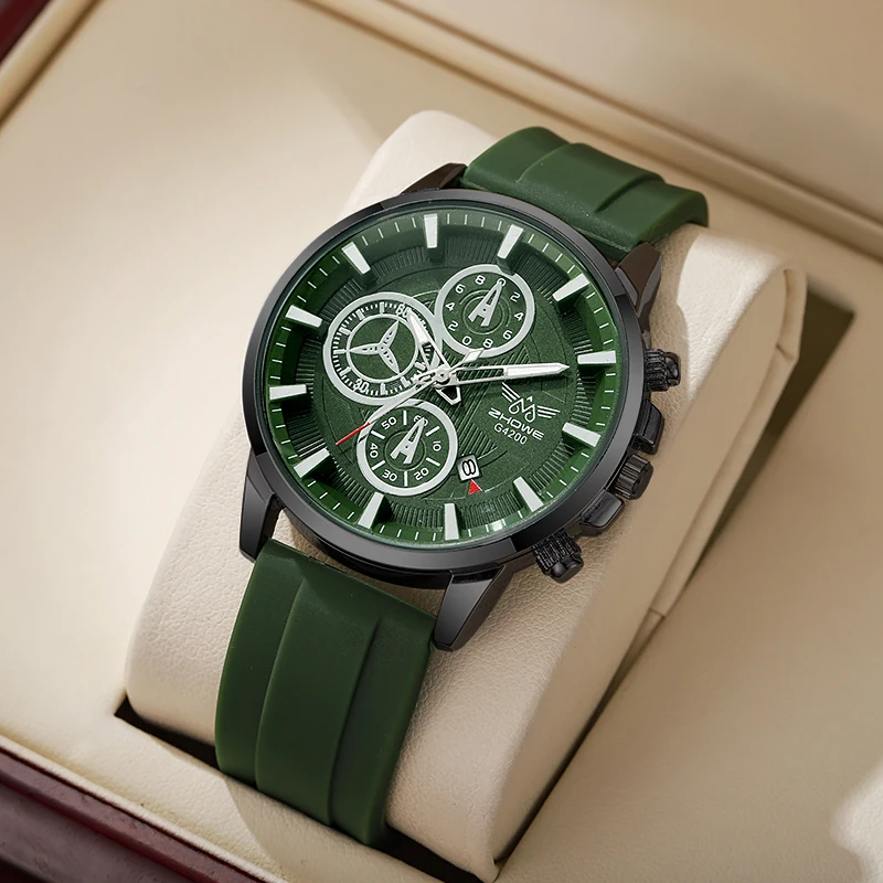 3PCS/SET Men's Handsome Sports Watch Casual Trendy Men's Calendar Silicone Quartz Watch Combination Set (excluding gift box)