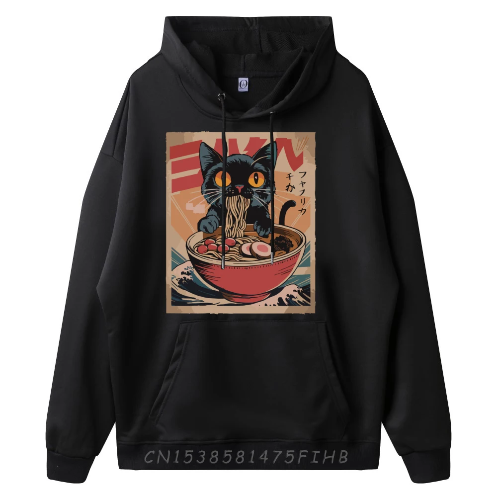 Cat Ramen Japanese Funny Graphic Tees Kawaii Cat Anime Plus Size Men Clothing Oversize Man EU SIZE Street