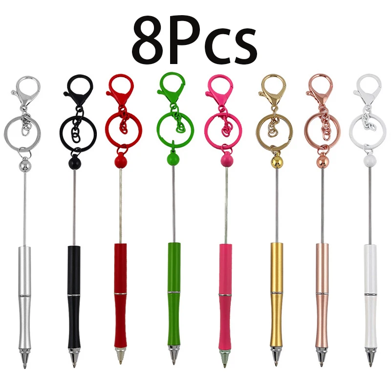 8Pcs DIY Bead Ballpoint Pen Keychain Beaded Ballpoint Pen Keyrings