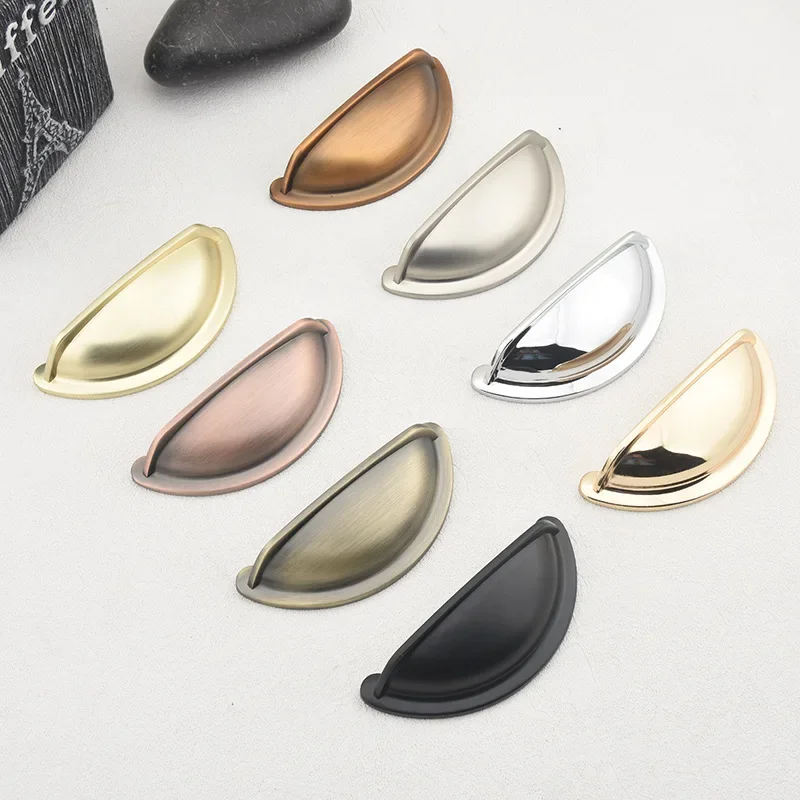 Shell Like Gold Furniture Handles Half Round Wardrobes Door Pulls Modern Drawers Dresser Knob Zinc Alloy Cabinet Storage Handles