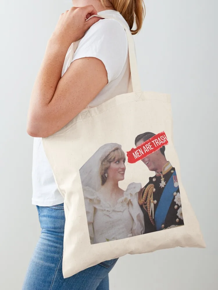 Bolso de mano Men Are Trash Charles and Diana, bolsas de supermercado reutilizables, bolsa grande para mujer, bolsas grandes para mujer, bolsa de compras de lona