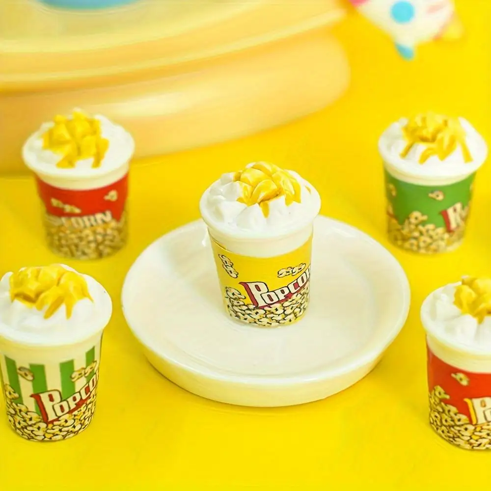 5 Mini Resin Popcorn Statues - Bright Colors, Exquisite Cinema Design, Festival Decoration, Dollhouse Accessories, Non Electric,