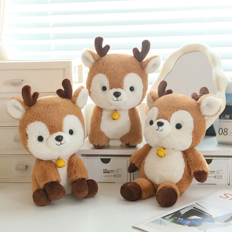 Kawaii Sit Stand Lying Plush Fawn Doll Soft Deer With Bell Decor Lovely Forest Animal Deer Stuffed Dolls Companion Plushie Toy