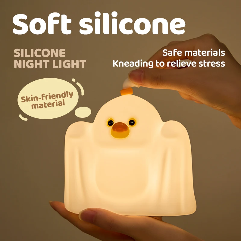Silicone Soft Ghost Duck Night Light USB Rechargeable Touch Control Dimmable Bedside Lamp for Nursery Kids Babies Gift Decor