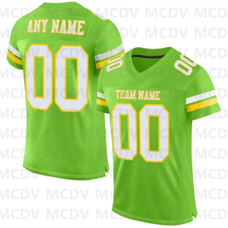 Custom Neon Green White-Yellow Mesh Authentic Football Jersey  Short Sleeves Athletic Tee Shirts Unisex Top streetwear