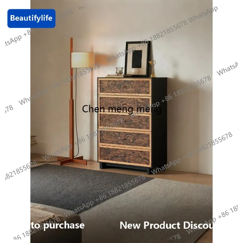 

M183 French retro chest of drawers solid wood living room integrated storage against the wall, bedside cabinet