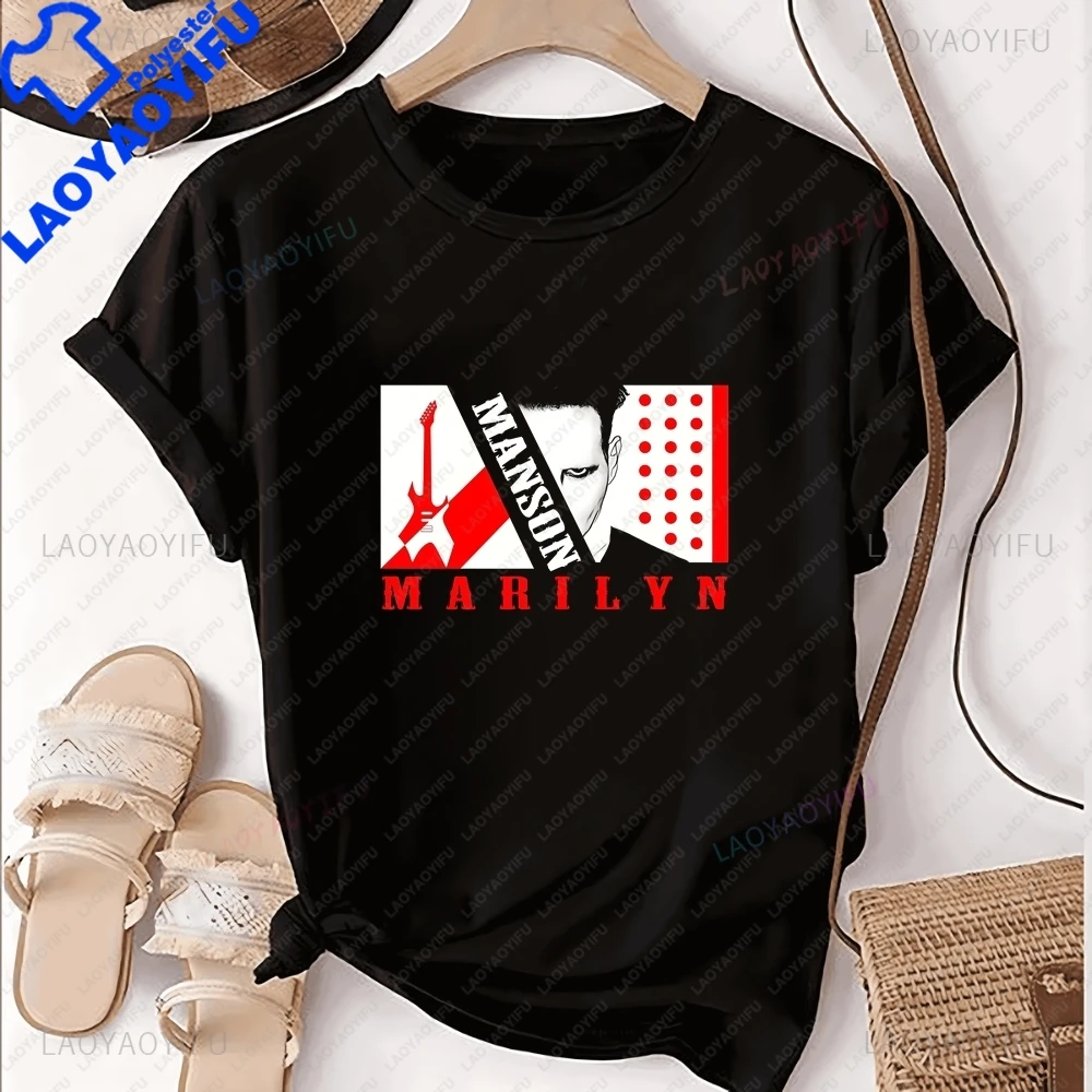 Marilyn Manson Printed T-shirt - Trendy Short-sleeved Shirt Suitable for Both Men and Women, Large Size T-shirt