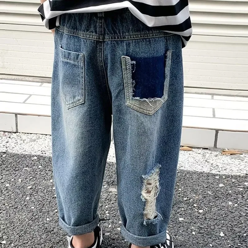 

Boys' Jeans, Spring And Autumn, Children's Pants, Holes, Baby Spring Clothing, Korean Version, Trendy Spring Children's Clothing