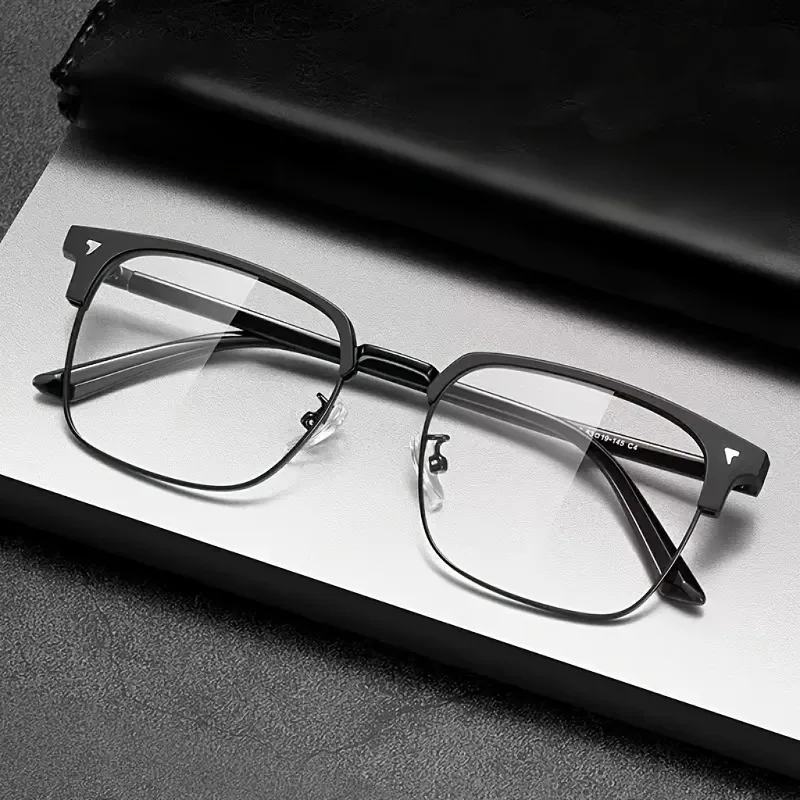 1 Stück Vintage-Halbrandbrille für Herren ohne Gläser, klarer Rahmen, kräftiges schwarzes Design, passend für die meisten Gesichtsformen, modische, stilvolle Brille