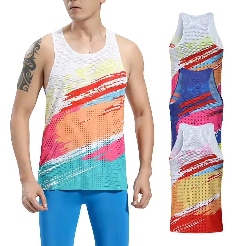 Men's Seamless Ultra Lightweight Polyester Spandex Tank Tops Quick Dry Marathon Singlets Running Breathable Race Vest Washed