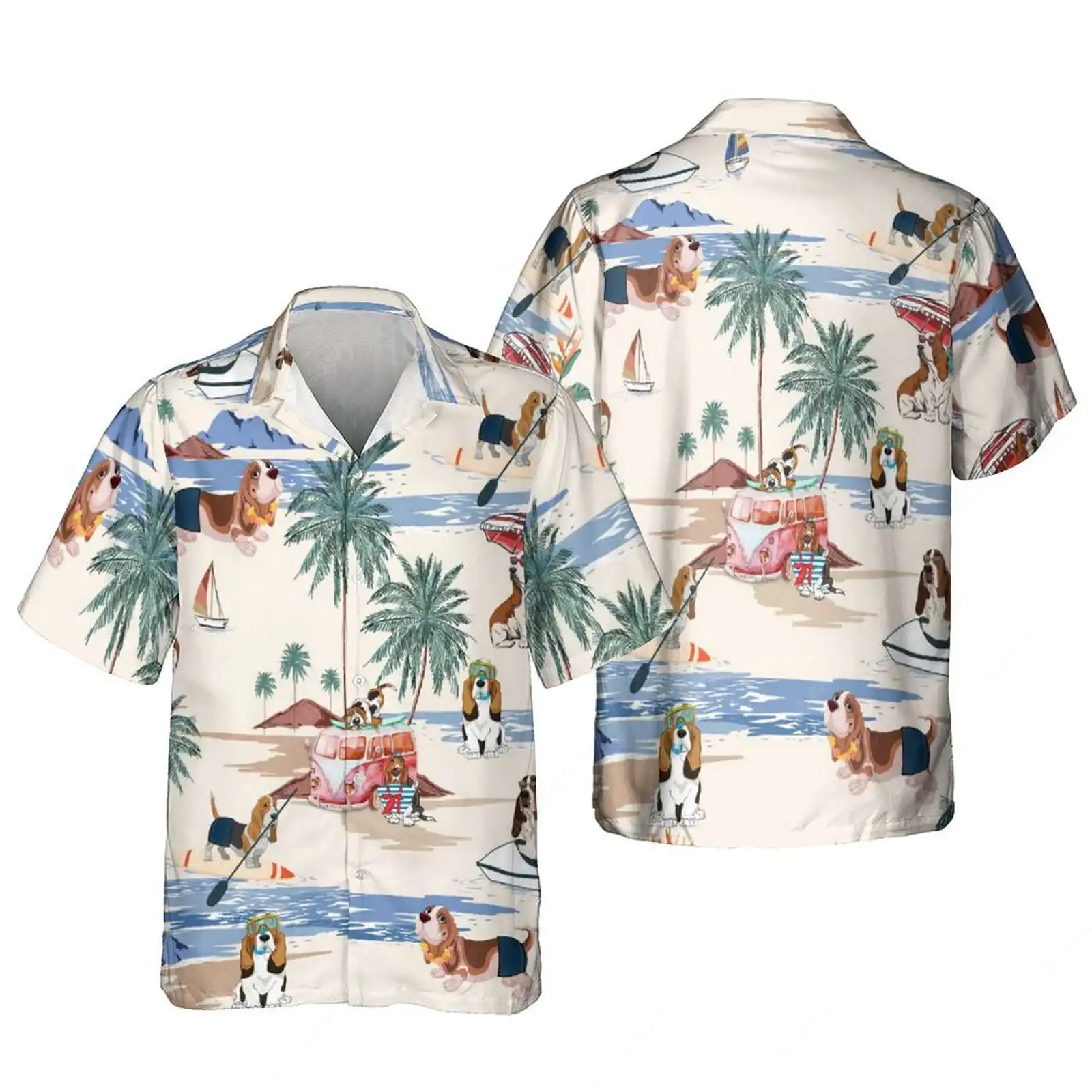 Men's Summer 3d Elegant Print Beagle Dog Casual Hawaiian Shirts Fashion Y2k Harajuku Beach Blouses Vintage Camisa Social Clothes