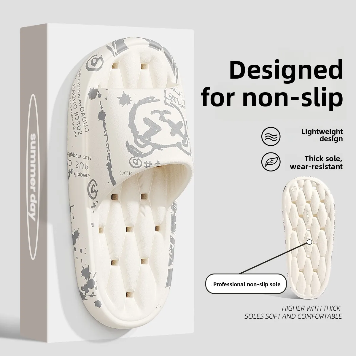 Bathroom Leaking Slippers Unisex Indoor Home Anti-Slip Odor-Resistant Summer Couple Bathing Sandals Cute Style EVA Material