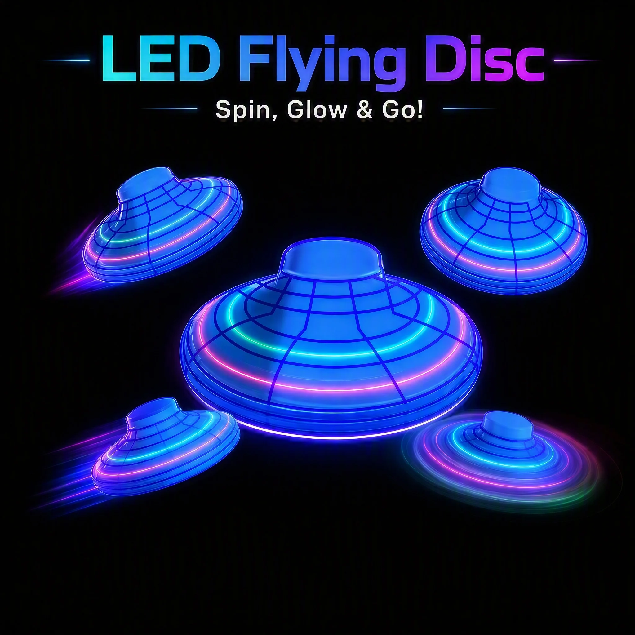 Smart Gesture Control UFO Flyer LED Light Boomerang Spinner Ball, Anti-Drop Rechargeable Hover Orb, 3-Color Outdoor Fun Toy Gift