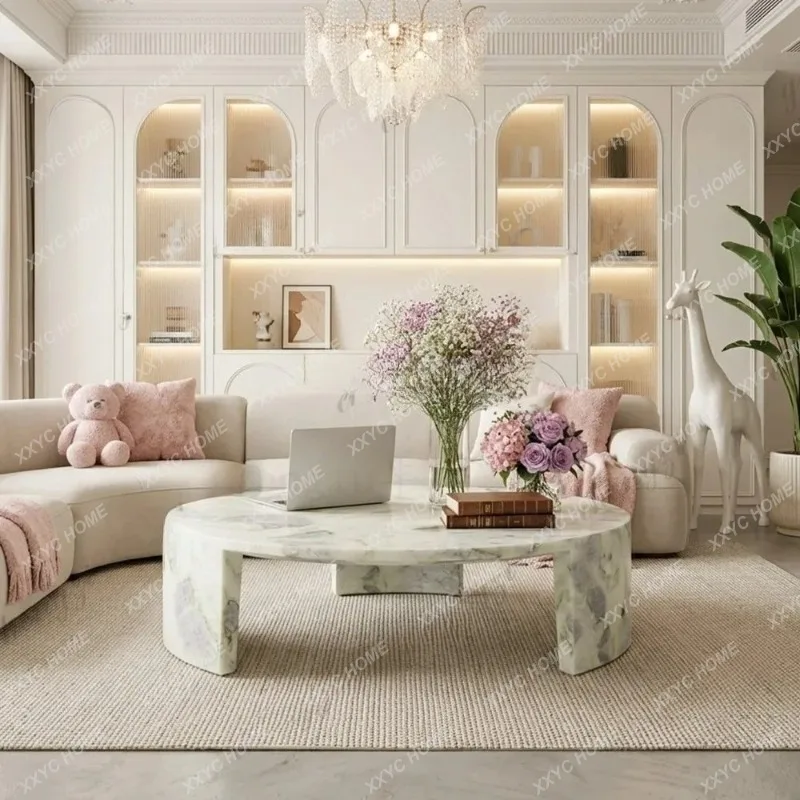 XX light luxury high-grade natural marble round coffee table living room coffee table tea table