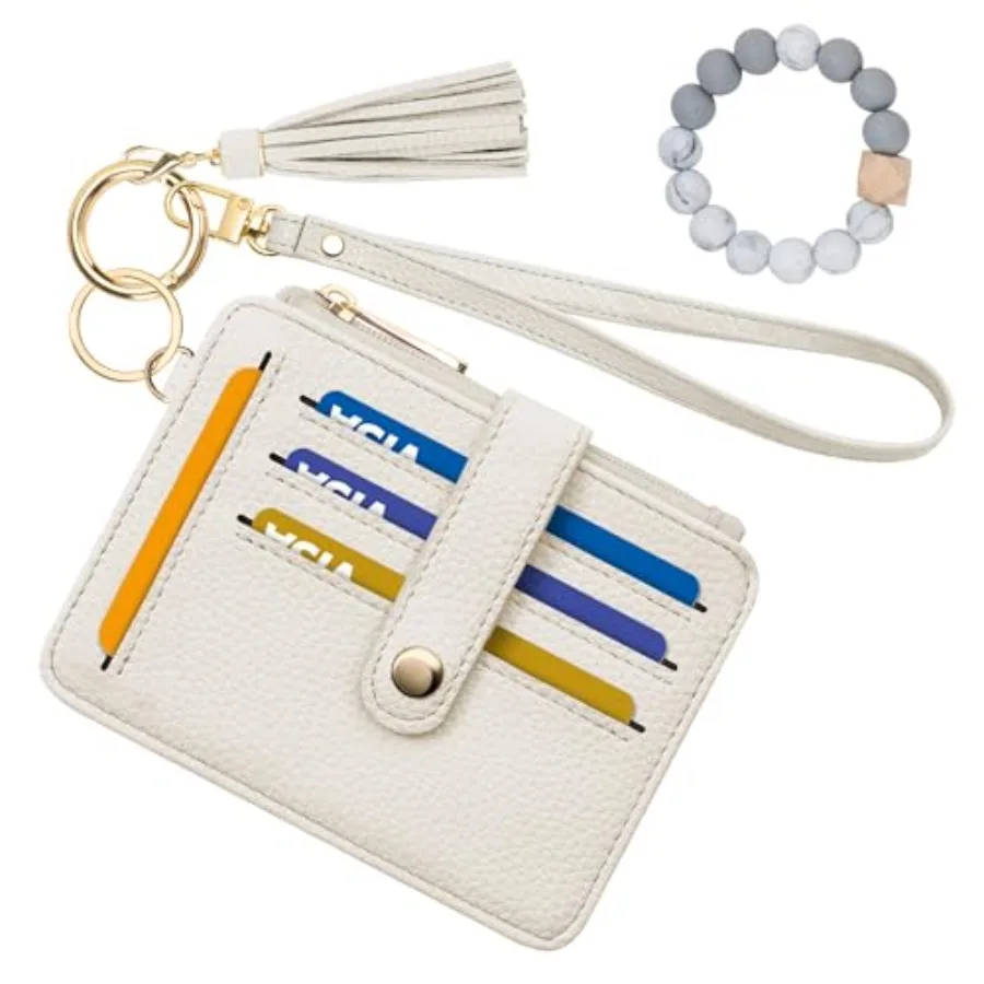 Airkit Wristlet Wallets for Women, Small Keychain Credit Card Holder RFID Blocking Card Wallet with Silicone Beaded, Tassel, ID