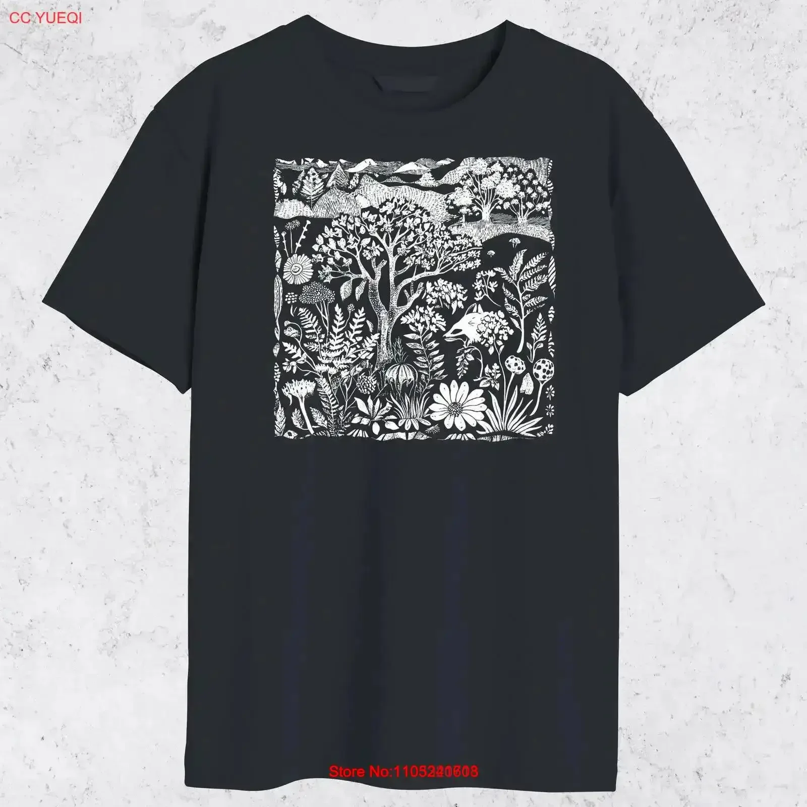 Camiseta con estampado de folclore Woodland Lino, camiseta vintage lavada, informal, cómoda, elegante, ligeramente para hombre, Top versátil para uso diario