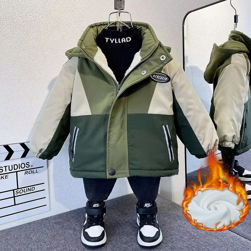 

Утепленные куртки для мальчиков от 4 до 14 лет, детские плюшевые бархатные зимние теплые пальто, детская повседневная верхняя одежда с капюшоном и подкладкой, модная одежда для подростков