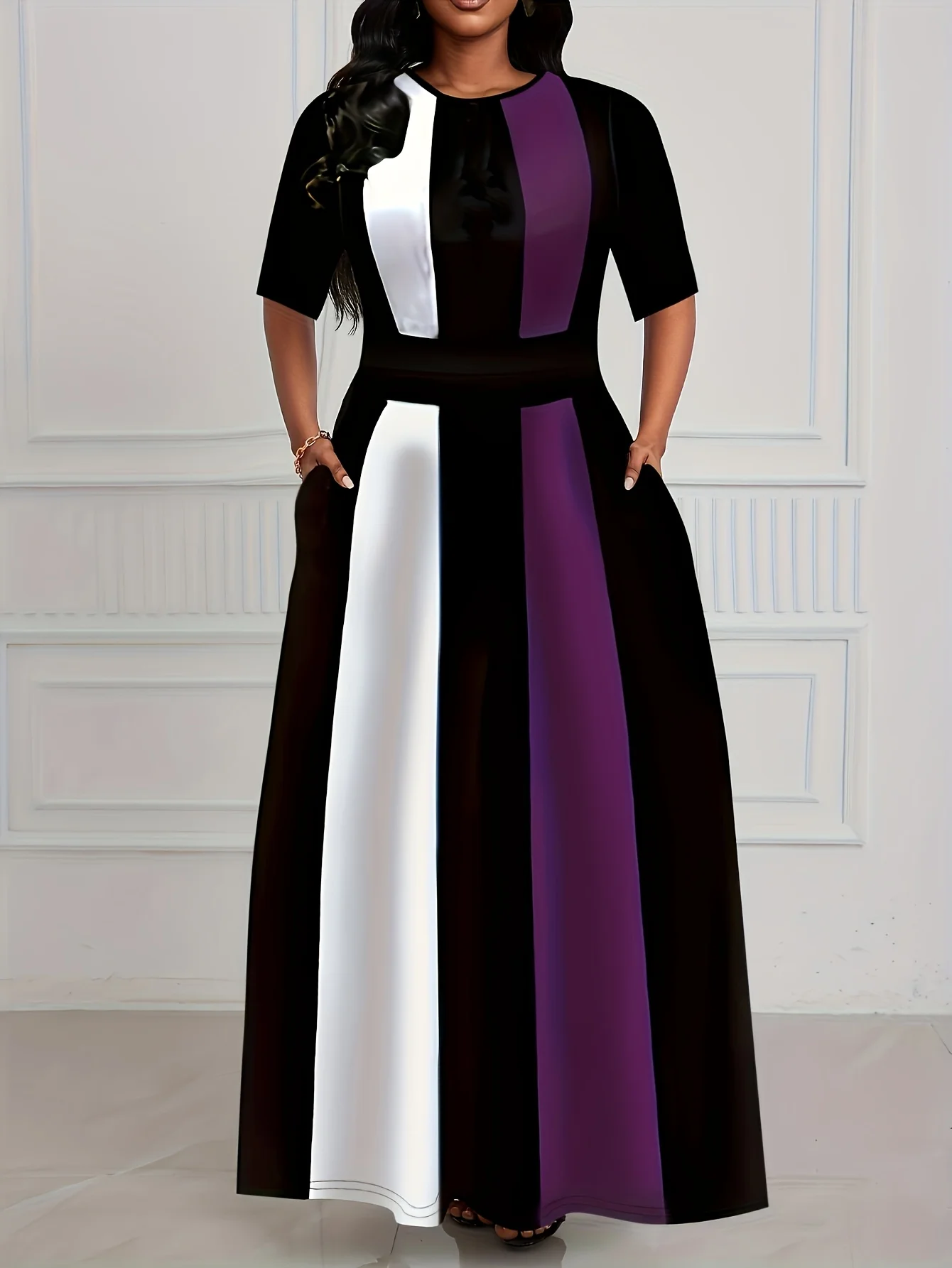 Frühlings- und Sommerkleid für Damen, temperamentvolles, schmal geschnittenes, modisches Pendlerkleid mit Kontrastfarben.