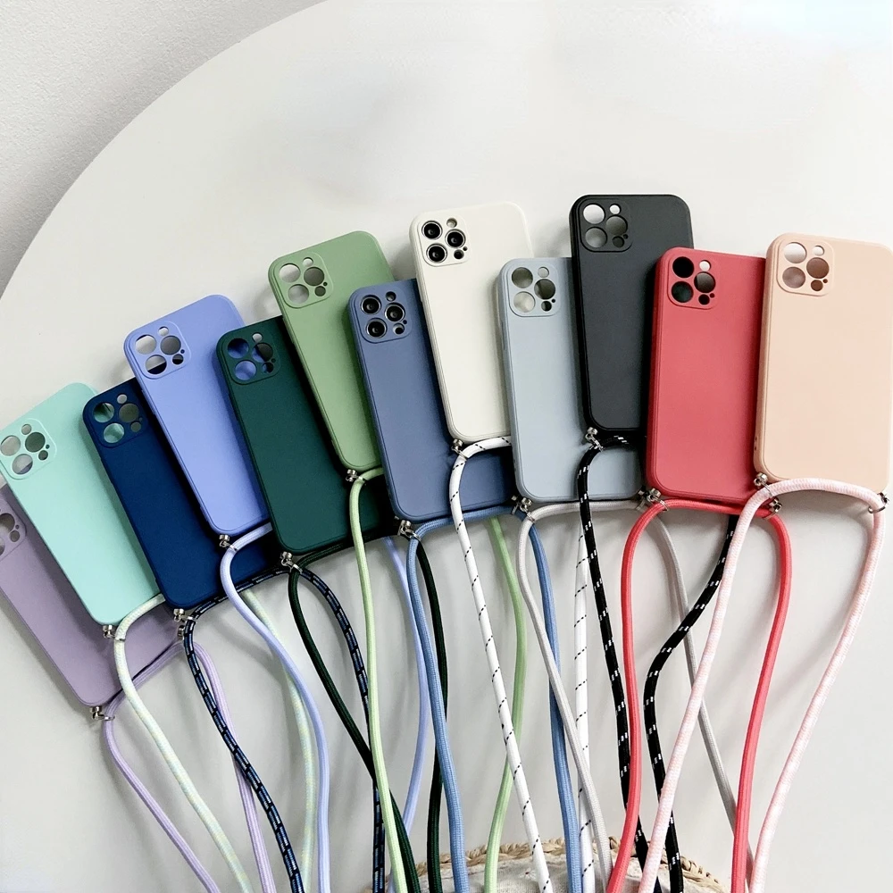 Crossbody Necklace Strap Lanyard Cord Phone Case For Xiaomi Redmi Note 13 Pro Plus 12 12C 13C 14C 11 Mi 14 Liquid Silicone Cover