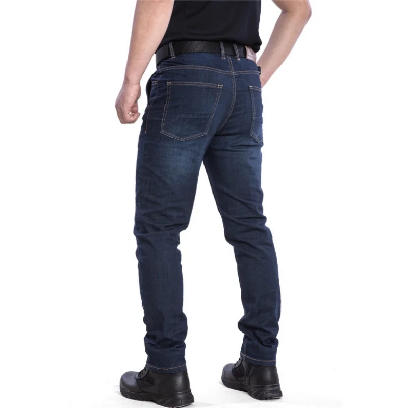 Men\'s Tactical Jeans Cargo Pants Summer Thin Elastic Multi Pockets Business Casual Work Trousers Outdoor Sports Denim Pants