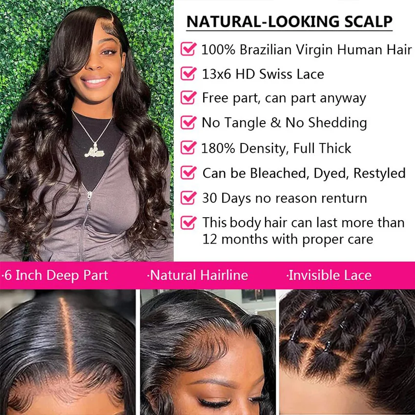 Indian Body Wave Lace Frontal Perucas para Mulheres, 100% Cabelo Humano, Transparente, Pré Arrancado, Miss Belle, 13x6, 250% Densidade