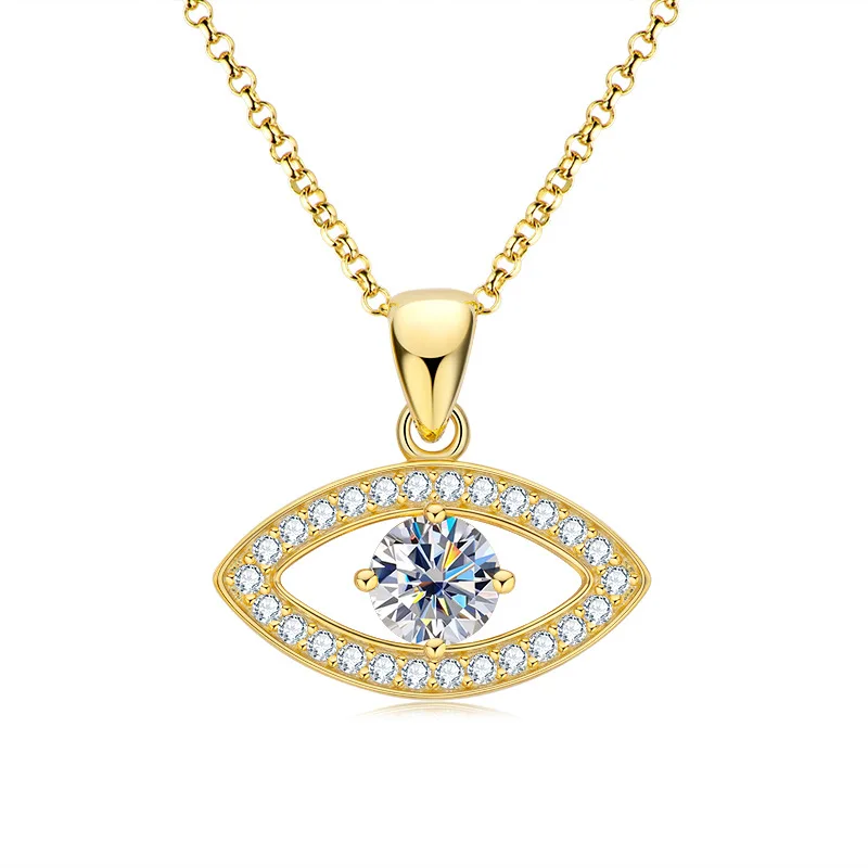 

New S925 Sterling Silver Devil's Eye 1 Carat Moissanite Necklace Women's Fashion Evil Eye Moissanite Pendant Necklace