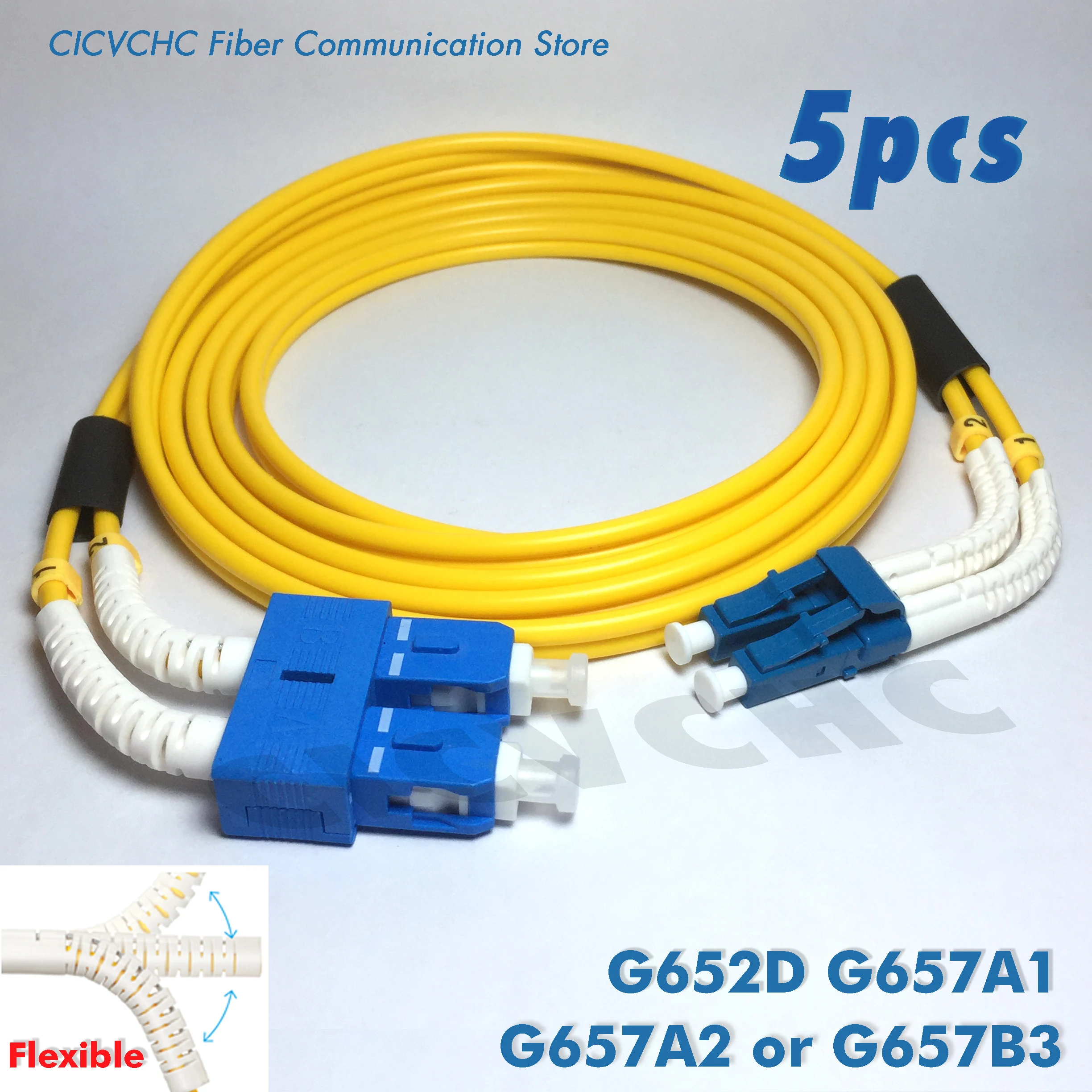 5pcs Duplex patchcords LC/UPC-SC/UPC-with Flexible angle boot-SM 3.0mm Cable- 1m, 2m or 5m/ Optical fiber Jumper