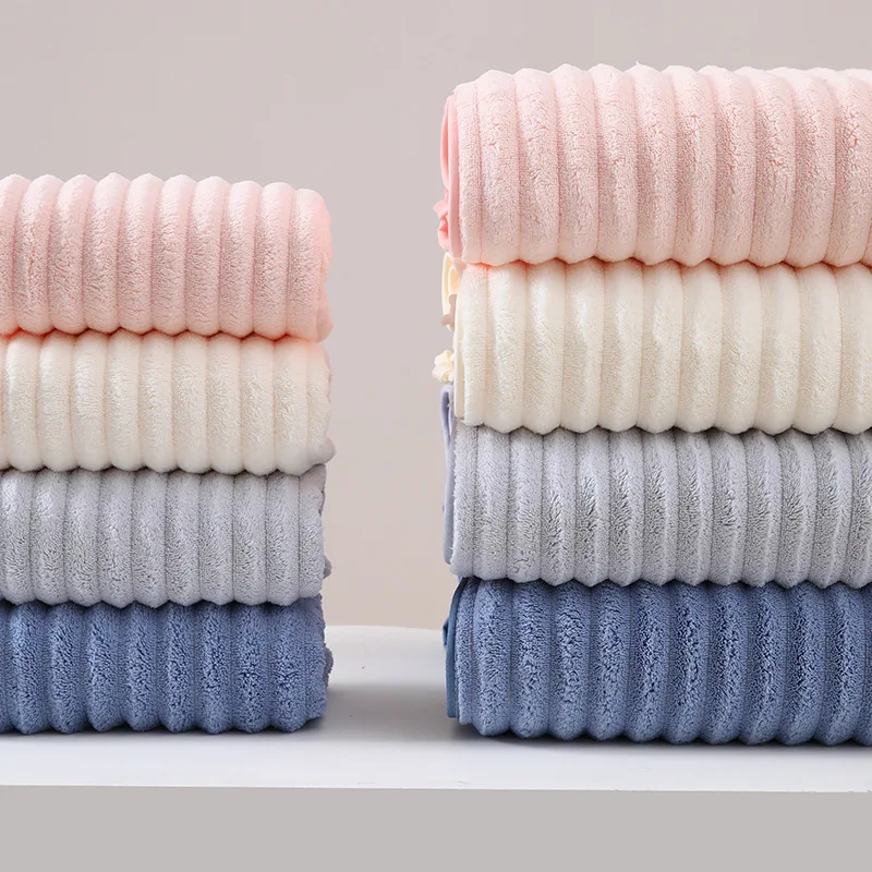 New home enlarged and thickened bath towel candy flannel striped bath towel does not lose hair bath wrap towel towel