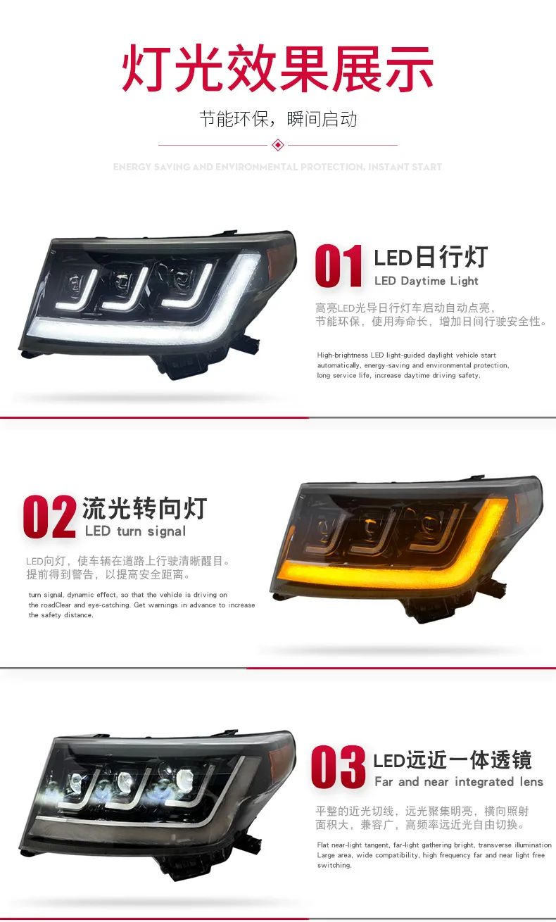 For 07-15 Land Cruiser LC200 Headlight Assembly Land Cruiser Modified LED Headlights