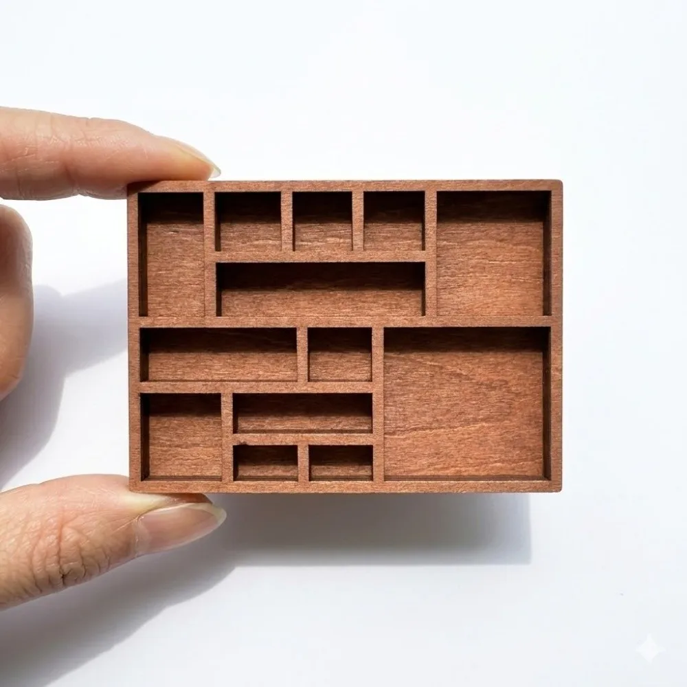 Wooden Mini Jewelry Holder Multi Compartments Miniature Crystal Miniature Trinket Shelf Ore Specimen Storage Goods Display Rack