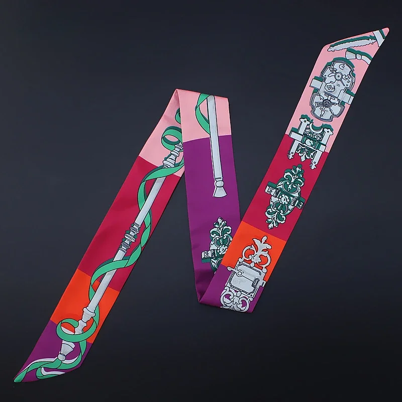 Small Silk Scarf For Women 2024 New Print Handle Bag Ribbons Brand Fashion Head Scarf Small Long Skinny Scarves Wholesale