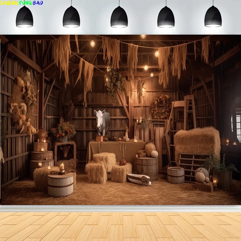 Pano de cowboy ocidental do campo, porta de celeiro rústica, cenários fotográficos, fardos de feno, roda, velas, fundo de fazenda