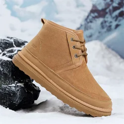 Winter High Top Mens Ankle Boots Fashion Waterproof Snow Boots Plush Warm Outdoor Male Cotton Shoes Soft Platform Boots with Fur