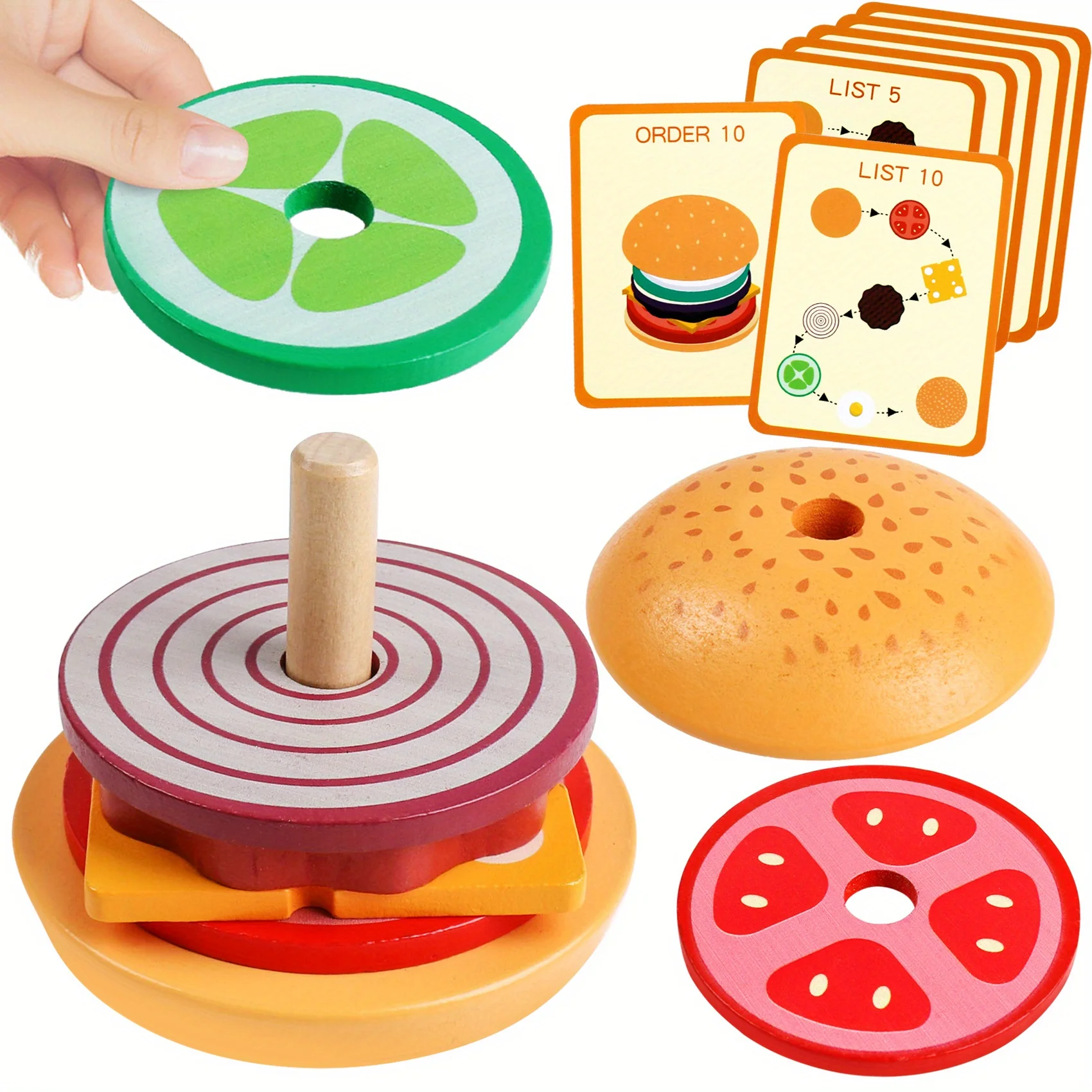 

Montessori Wooden Toys Children Burger Sorting Stacking Toys Toddlers Preschool Educational Infant Hamburger Set Pairing Puzzle