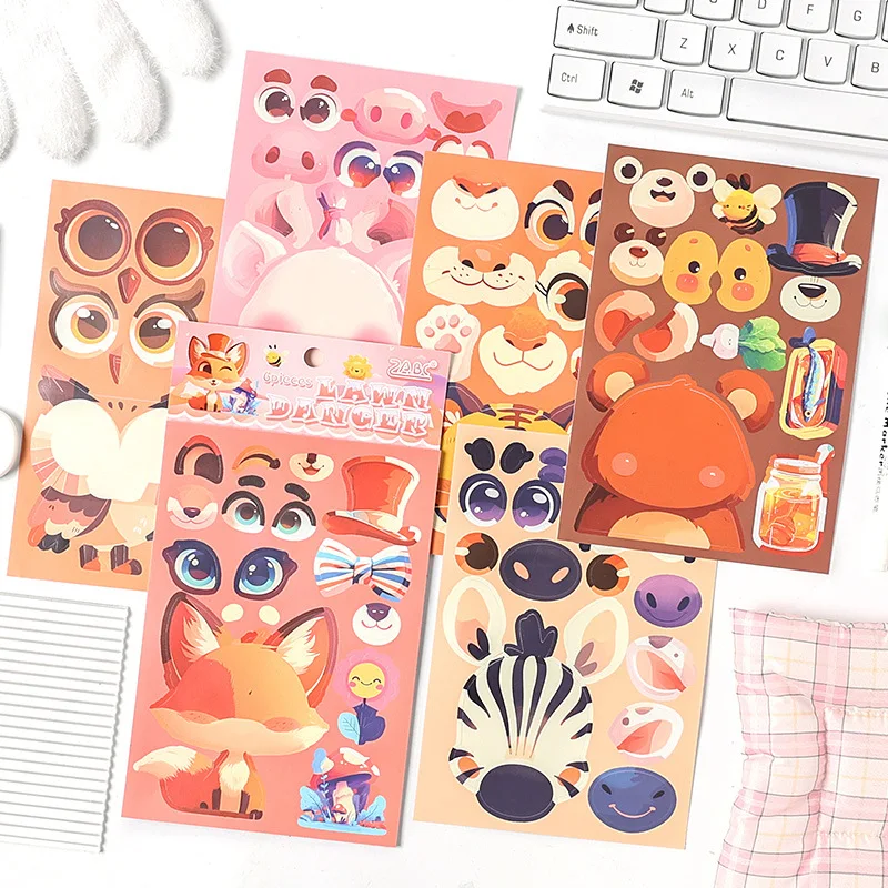 6 Sheets Kawaii Cartoon Animal change Stickers Adhesive DIY Decorative Creativity Sticker