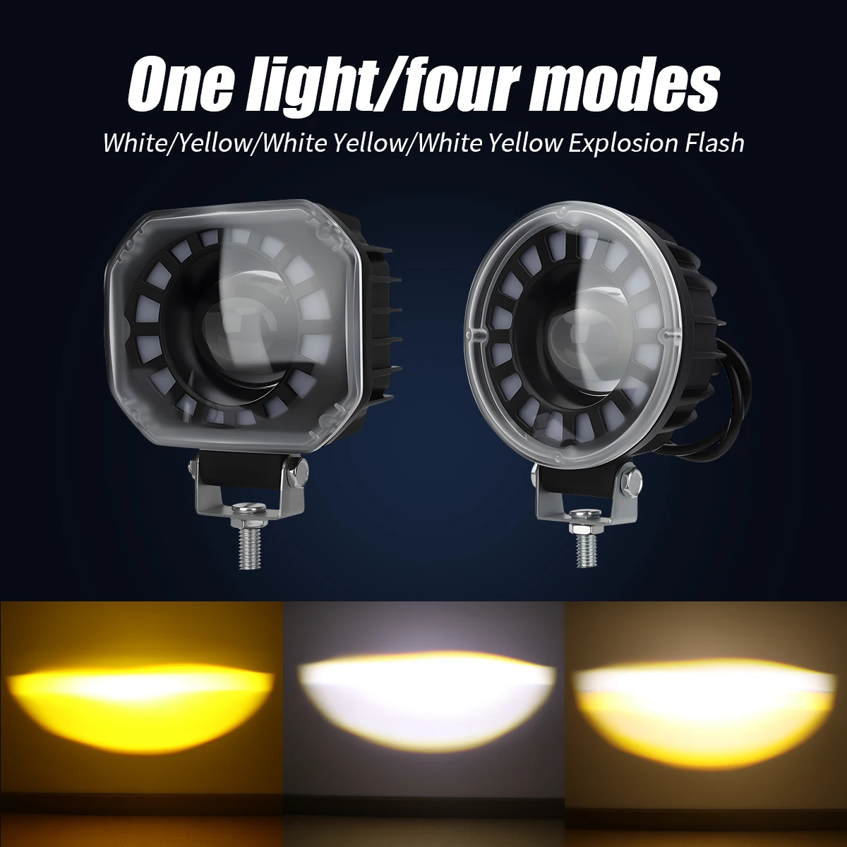 

1/2pcs Adjustable Motorcycle LED Spotlight Lens Daytime Running Light RGB Aperture Hi/Lo Beam Light for Car SUV ATV UTV 12-24V
