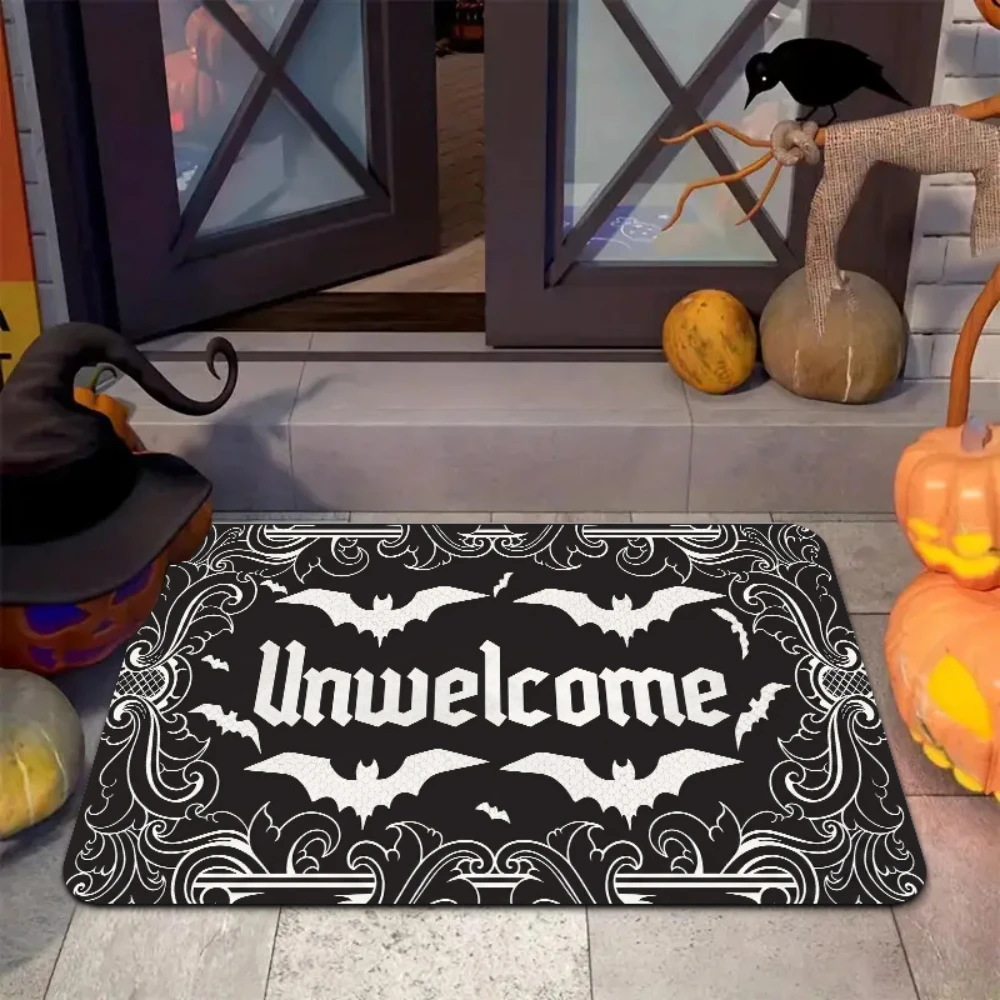 Welcome Letter Print Doormat tropical leaf dog paw halloween bat pattern shoe cabinet kitchen bedroom living room dorm door Mat