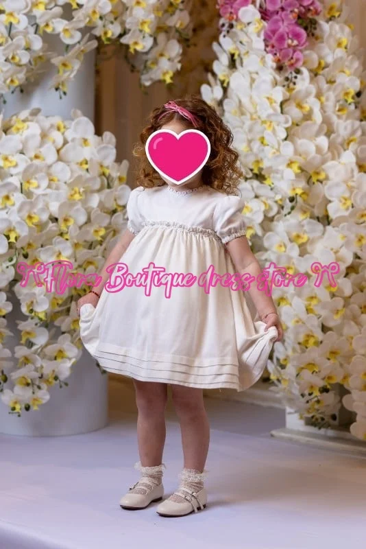 Атласное светло-розовое пышное элегантное платье с цветочным узором для девочек, свадебное платье с короткими рукавами для малышей, крестинное платье для первого причастия