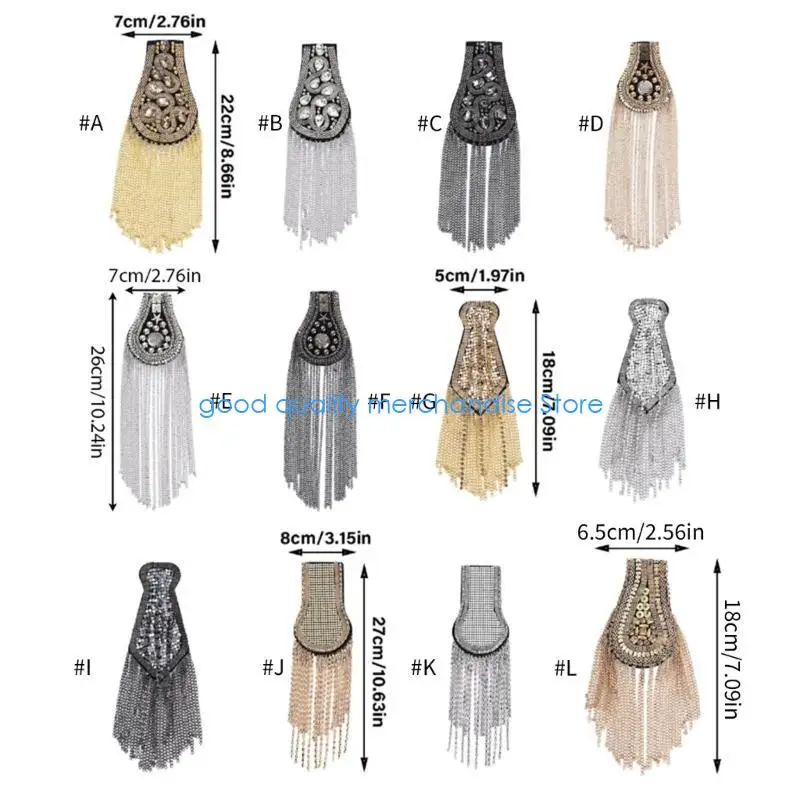 Y5JD Stylish Rhinestones Shoulder Epaulette Metal Chain Tassels Easy Wear Pin Epaulets Shoulder Badge for Outfit and Jackets