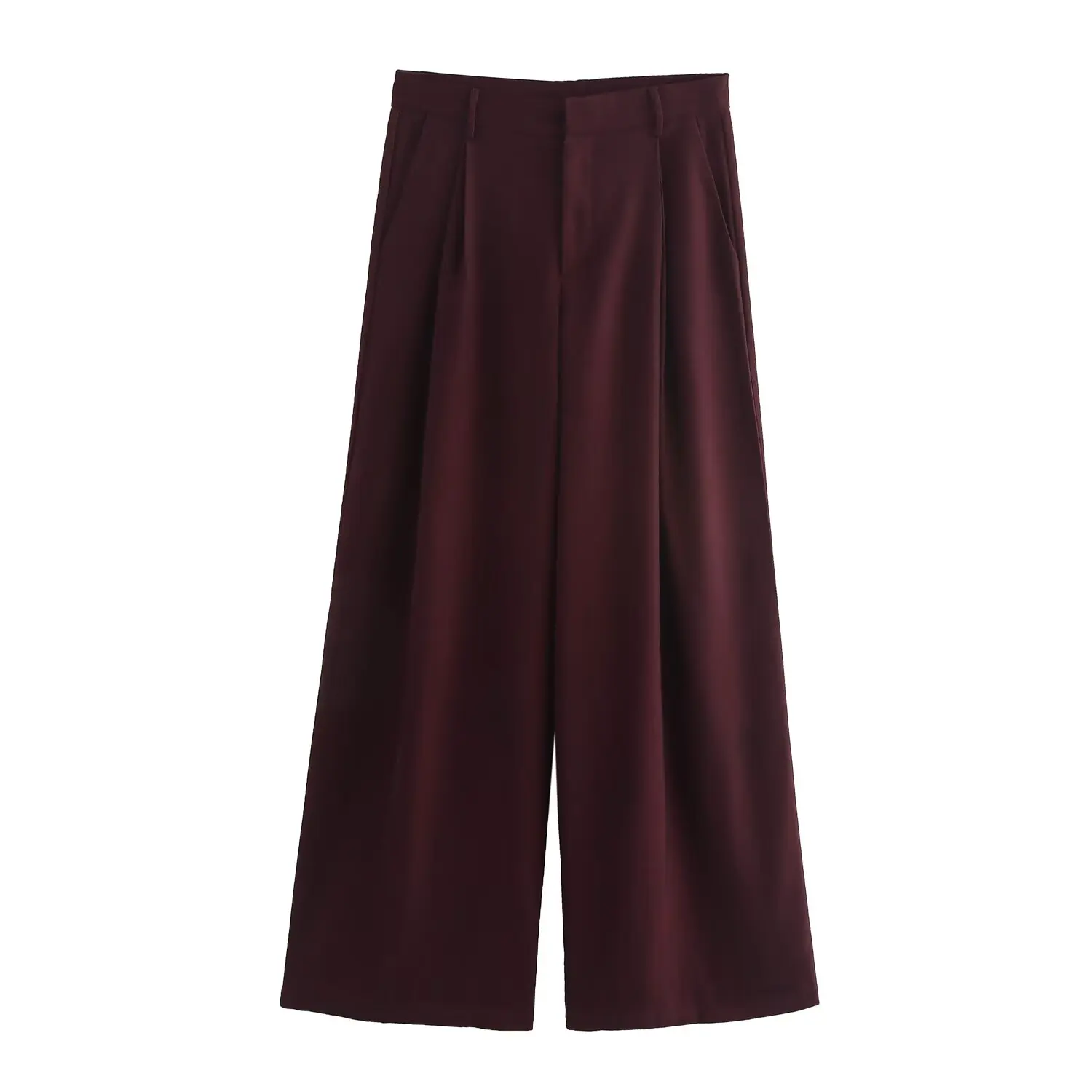 

2025 new women's clothing European and American style fashion double pleat simple high waist casual trousers