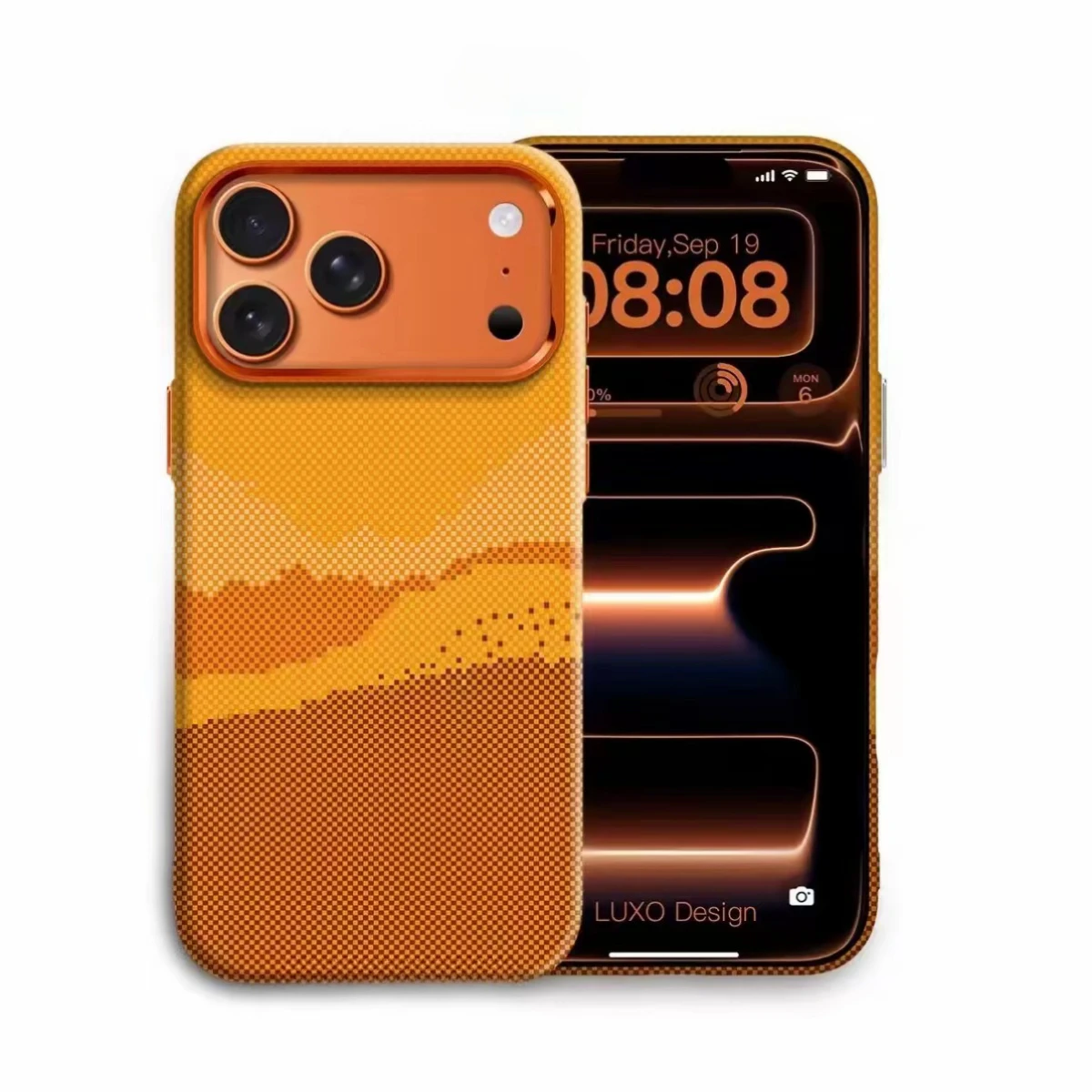 Vivid Orange Print Magnetic Phone Case for iPhone 17 Pro Max Carbon Color Hard PC Back Cover Camera Metal Frame Protection Shell