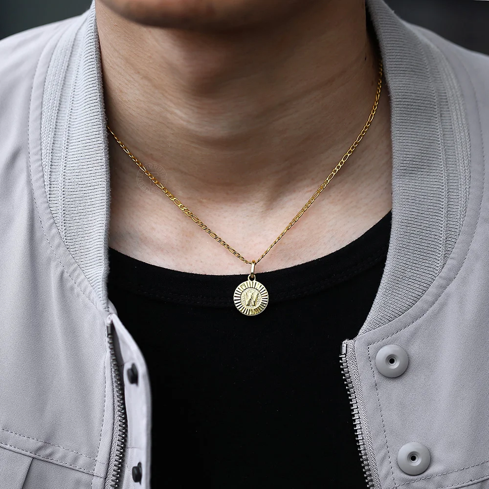Unique Initial Letter A to Z Pendant Choker Necklace Stainless Steel Figaro Rolo Box Curb Chains Women Men Jewelry 18inch