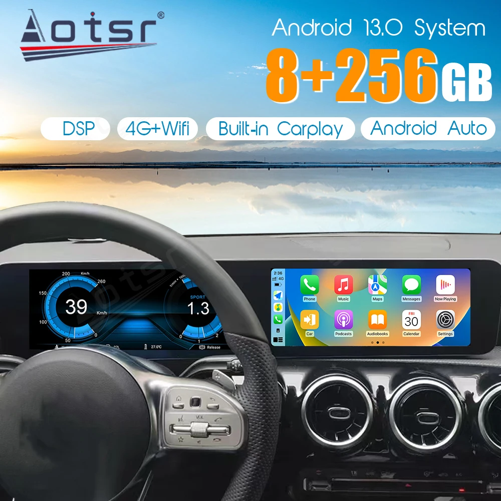 Dual Screen Android 13 Navi Car Radio Carplay For Mercedes Benz A180 2017 2018 2019 2020 Auto Digital Multimedia Head Unit DSP